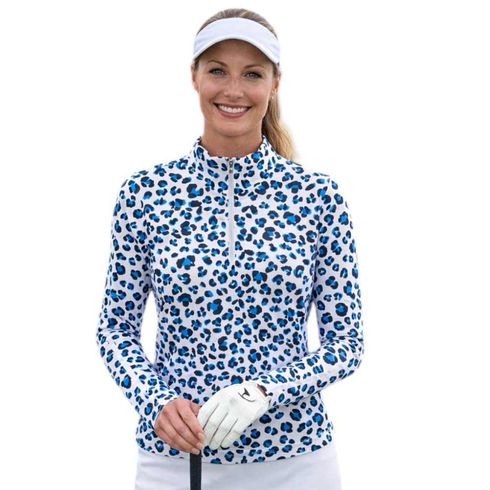 Tail Activewear Blue Leopard Gabriella 1/4 Zip Pullover Top S
FF
